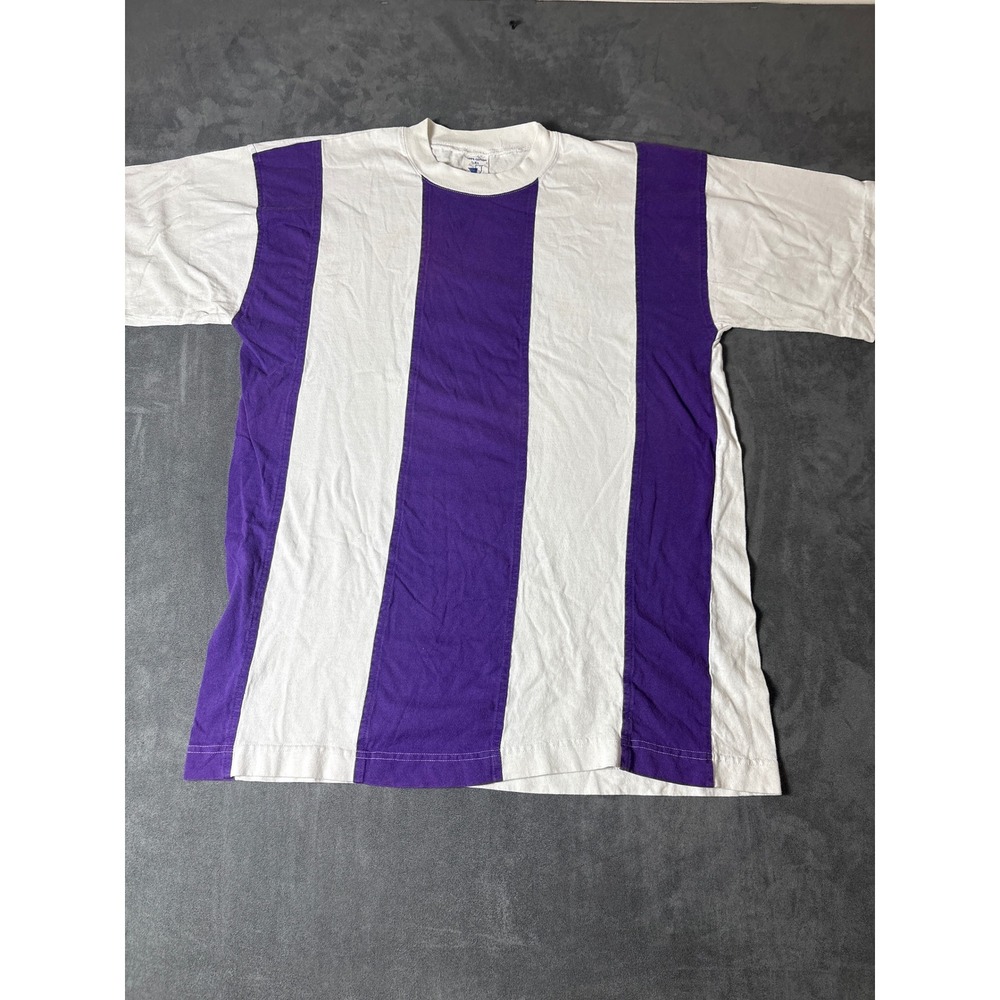 Head Mens XL T-Shirt VTG Purple White Vertical Stripe Cotton Crew Neck Tee